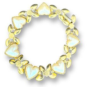 Heart Shape Faux Pearl Dainty Vintage Bracelet Gold Tone Links